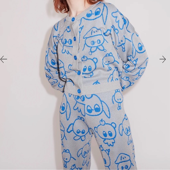 Lazy Oaf Sweaters - 2-piece LO x Nhozagri Silver Knitted Cardigan and Knitted Pants